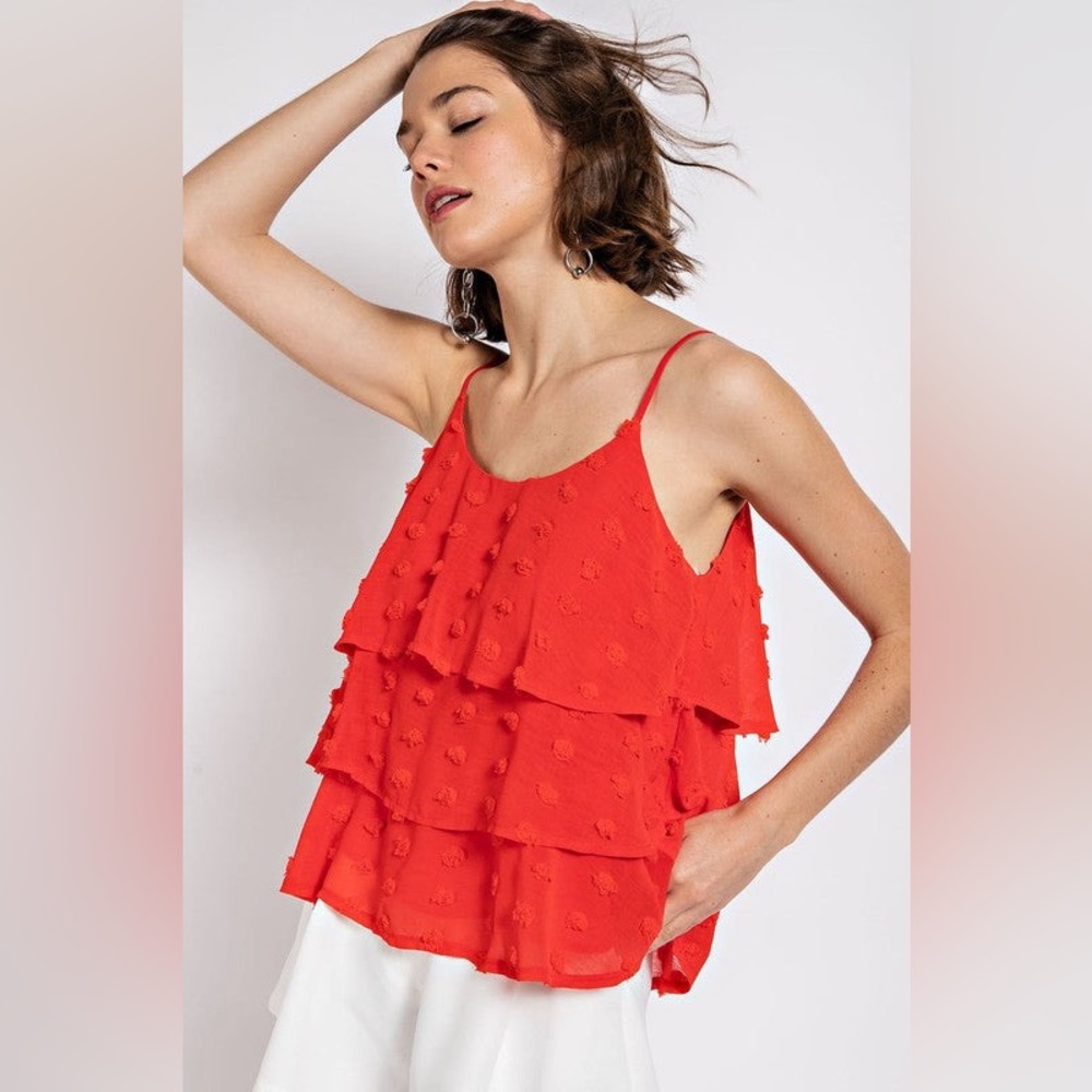 Red Ruffled Tiered Camisole Top